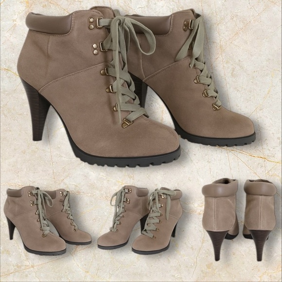 Jessica Simpson Shoes - By Jessica Simpson JP-BAXTERR Lace-Up Heeled Ankle Boots – Taupe Suede –Size 10B